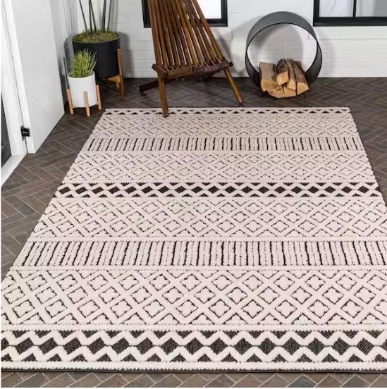 Ormond High-Low Modern Trellis Geometric Cream/Black 4 ft. x 6 ft. Indoor/Outdoor Area Rug