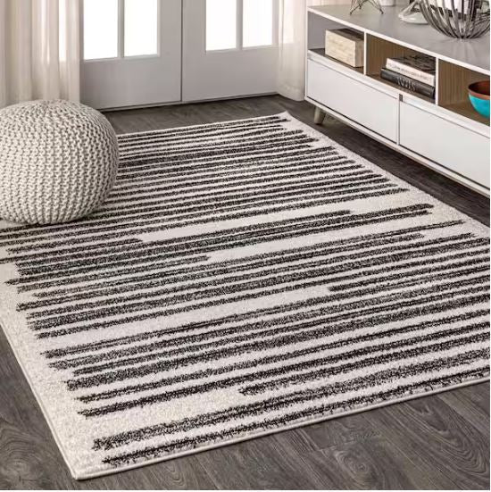 Khalil Modern Berber Stripe Cream/Black 4 ft. x 6 ft. Area Rug