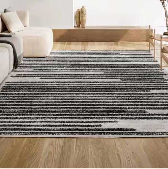 Khalil Modern Berber Stripe Cream/Black 4 ft. x 6 ft. Area Rug