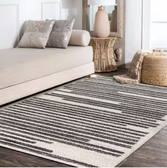 Khalil Modern Berber Stripe Cream/Black 4 ft. x 6 ft. Area Rug