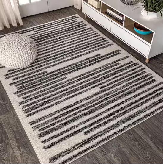 Khalil Modern Berber Stripe Cream/Black 4 ft. x 6 ft. Area Rug