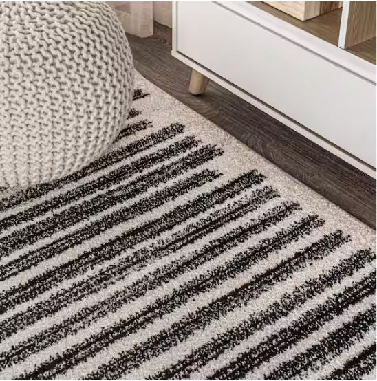 Khalil Modern Berber Stripe Cream/Black 4 ft. x 6 ft. Area Rug