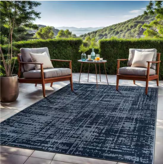 Atlas Navy 5x7 ft. Rubber Back Washable Modern Canvas Indoor Outdoor Area Rug