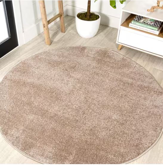 Haze Solid Low-Pile Beige 4 ft. Round Area Rug