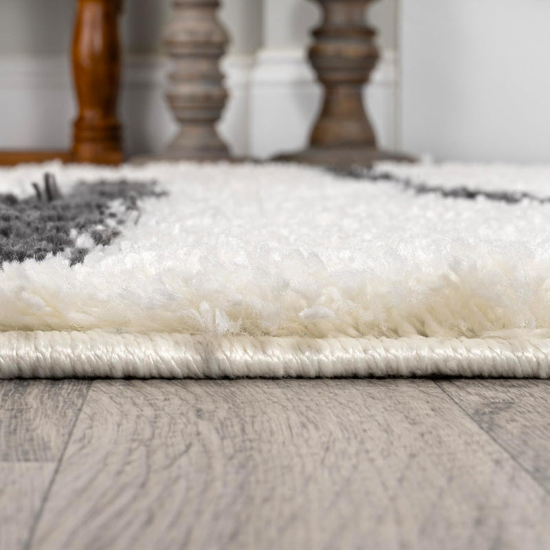 JONATHAN Y Alaro Berber Stripe Shag White/Gray Indoor Area Rug, 8x10, Bohemian, Contemporary, Easy-Cleaning for Living Room, Bedroom, Kitchen, Pet Friendly, Non-Shedding (MOH402A-8)