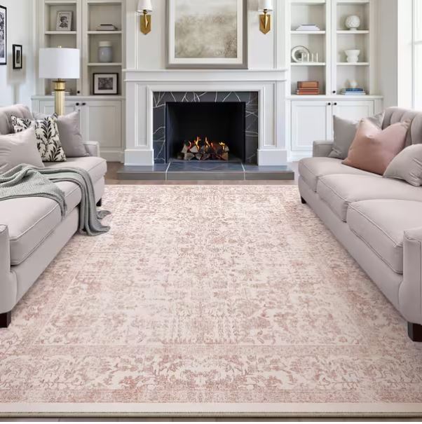 8 ft. x 10 ft. Entomology Pink Vintage Floral Area Rug