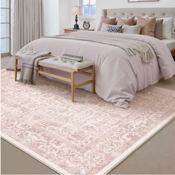 8 ft. x 10 ft. Entomology Pink Vintage Floral Area Rug