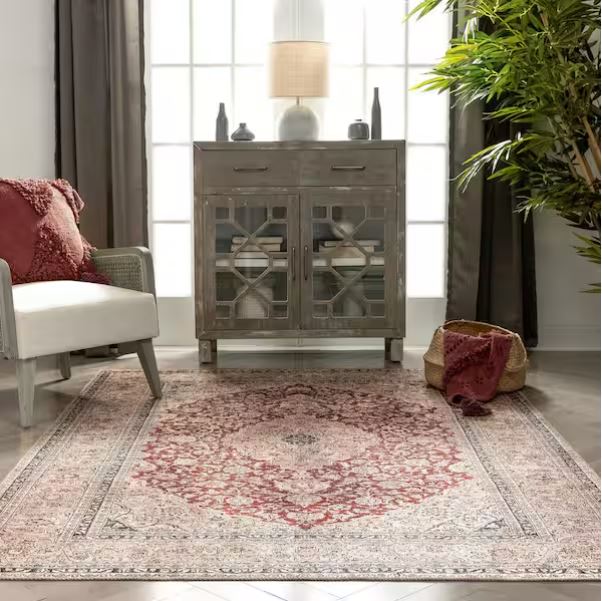 7 ft. 10 in. x 9 ft. 10 in. Lotus Tonti Red Vintage Medallion Oriental Machine Washable Area Rug