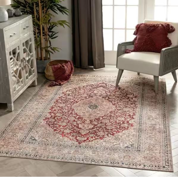 7 ft. 10 in. x 9 ft. 10 in. Lotus Tonti Red Vintage Medallion Oriental Machine Washable Area Rug