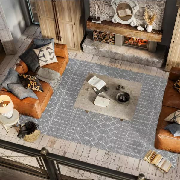 Moroccan HYPE Boho Vintage Diamond Gray/Ivory 8 ft. x 10 ft. Area Rug