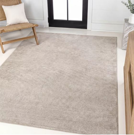 JONATHAN Y Cole Modern Minimalist Pinstripe High-Low Cream/Silver 5 ft. x 8 ft. Indoor Area Rug, Easy-Clean, Soft, Durable, Synthetic Construction