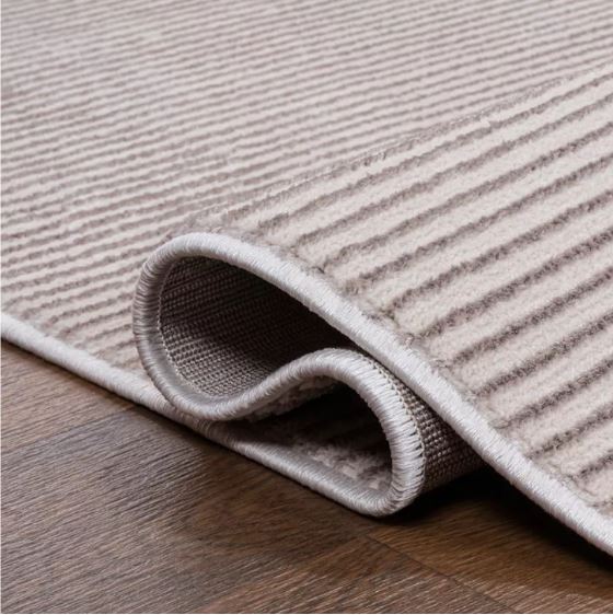 JONATHAN Y Cole Modern Minimalist Pinstripe High-Low Cream/Silver 5 ft. x 8 ft. Indoor Area Rug, Easy-Clean, Soft, Durable, Synthetic Construction