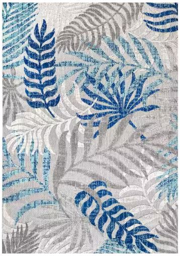 8 ft. x 10 ft. Tropics Palm Leaves Gray/Blue Indoor/Outdoor Area Rug
