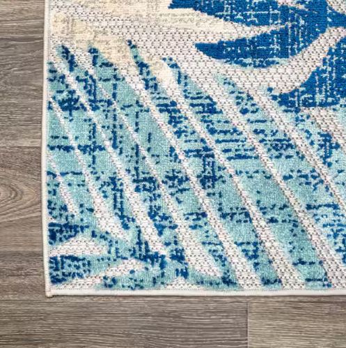 8 ft. x 10 ft. Tropics Palm Leaves Gray/Blue Indoor/Outdoor Area Rug