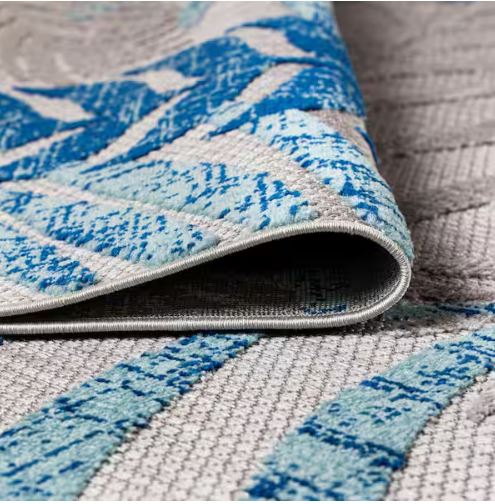 8 ft. x 10 ft. Tropics Palm Leaves Gray/Blue Indoor/Outdoor Area Rug