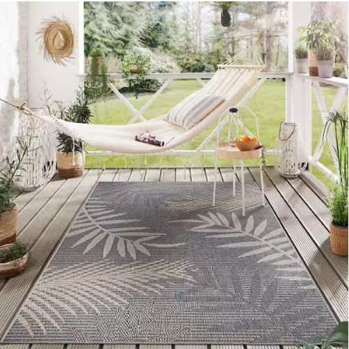 7 ft. 10 in. x 10 ft. Gray Bahama Palm Frond Indoor/Outdoor Area Rug