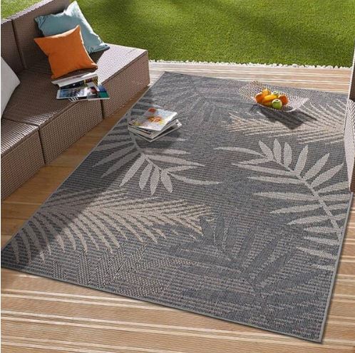 7 ft. 10 in. x 10 ft. Gray Bahama Palm Frond Indoor/Outdoor Area Rug