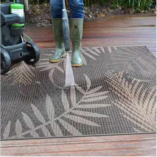 7 ft. 10 in. x 10 ft. Gray Bahama Palm Frond Indoor/Outdoor Area Rug