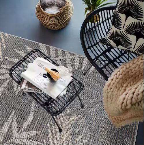 7 ft. 10 in. x 10 ft. Gray Bahama Palm Frond Indoor/Outdoor Area Rug