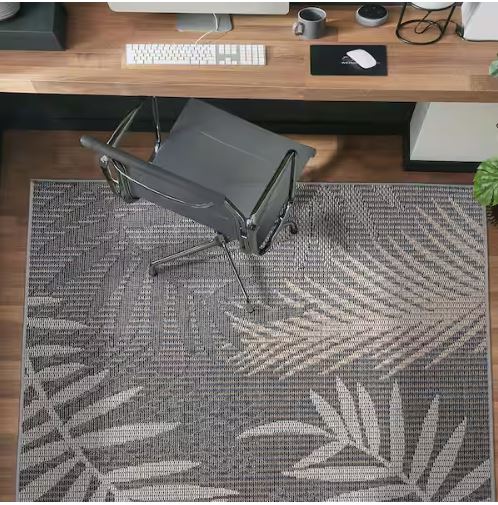 7 ft. 10 in. x 10 ft. Gray Bahama Palm Frond Indoor/Outdoor Area Rug