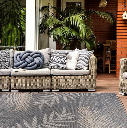 7 ft. 10 in. x 10 ft. Gray Bahama Palm Frond Indoor/Outdoor Area Rug