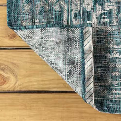 Malta Bohemian Medallion Teal/Gray 5 ft. 3 in. x 7 ft. 7 in. Textured Weave Indoor/Outdoor Area Rug