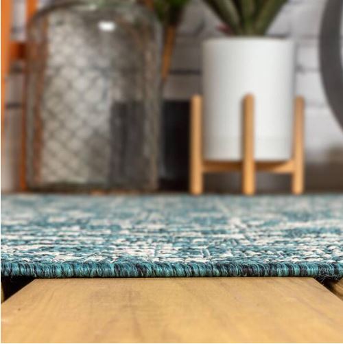Malta Bohemian Medallion Teal/Gray 5 ft. 3 in. x 7 ft. 7 in. Textured Weave Indoor/Outdoor Area Rug