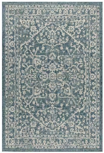 Malta Bohemian Medallion Teal/Gray 5 ft. 3 in. x 7 ft. 7 in. Textured Weave Indoor/Outdoor Area Rug