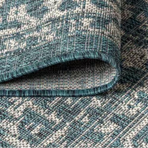 Malta Bohemian Medallion Teal/Gray 5 ft. 3 in. x 7 ft. 7 in. Textured Weave Indoor/Outdoor Area Rug