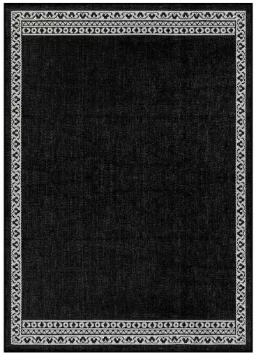 8 ft. x 10 ft. Frame Black Geometric Bordered Washable Indoor Outdoor Area Rug