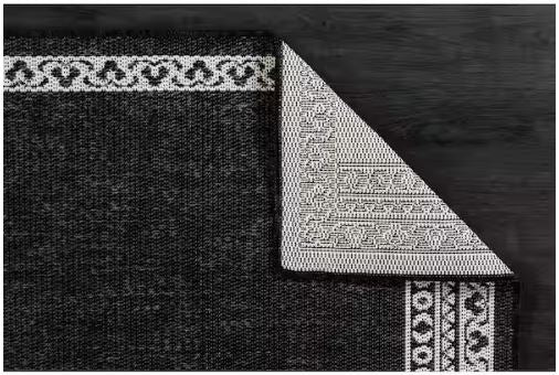 8 ft. x 10 ft. Frame Black Geometric Bordered Washable Indoor Outdoor Area Rug