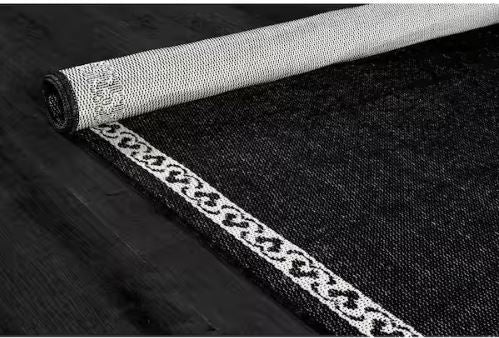 8 ft. x 10 ft. Frame Black Geometric Bordered Washable Indoor Outdoor Area Rug