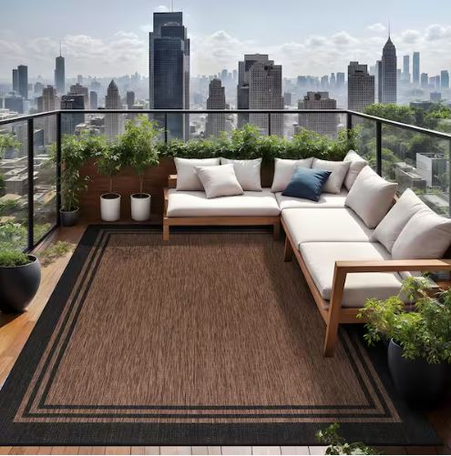 9 X 12 Gold Black Aloha Washable Bordered Indoor Outdoor Area Rug