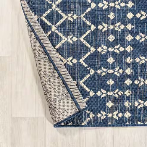 Ourika Moroccan Geometric Textured Weave Navy/Beige 8 ft. x 10 ft. Indoor/Outdoor Area Rug