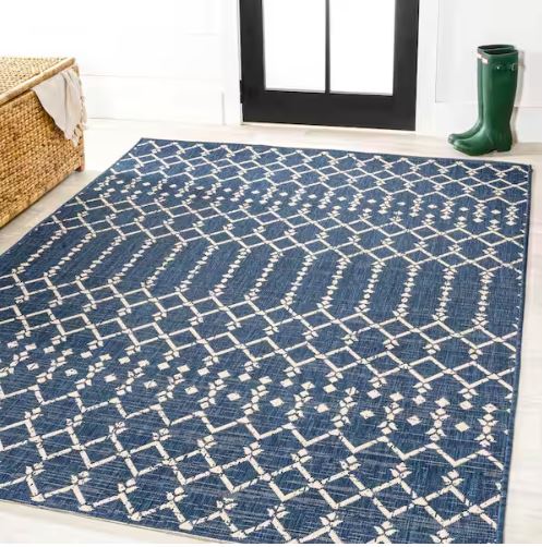 Ourika Moroccan Geometric Textured Weave Navy/Beige 8 ft. x 10 ft. Indoor/Outdoor Area Rug