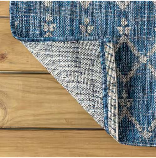 7 ft. 9 in. x 10 ft. Ourika Moroccan Navy/Light Gray Geometric Textured Weave Indoor/Outdoor Area Rug