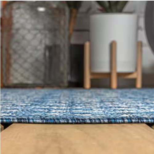 7 ft. 9 in. x 10 ft. Ourika Moroccan Navy/Light Gray Geometric Textured Weave Indoor/Outdoor Area Rug