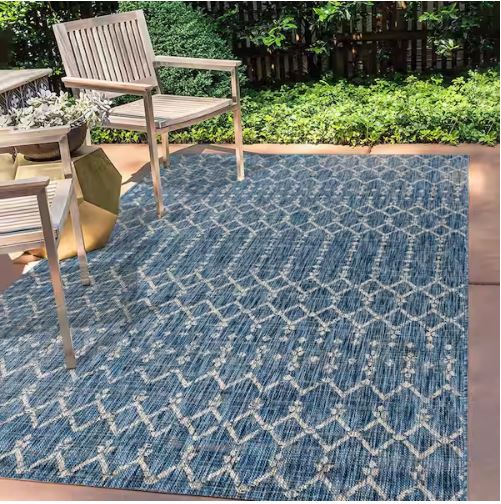 7 ft. 9 in. x 10 ft. Ourika Moroccan Navy/Light Gray Geometric Textured Weave Indoor/Outdoor Area Rug