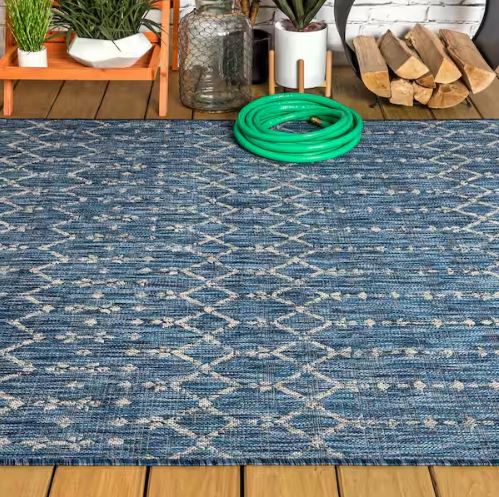 7 ft. 9 in. x 10 ft. Ourika Moroccan Navy/Light Gray Geometric Textured Weave Indoor/Outdoor Area Rug