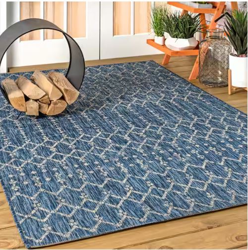 7 ft. 9 in. x 10 ft. Ourika Moroccan Navy/Light Gray Geometric Textured Weave Indoor/Outdoor Area Rug
