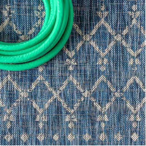 7 ft. 9 in. x 10 ft. Ourika Moroccan Navy/Light Gray Geometric Textured Weave Indoor/Outdoor Area Rug