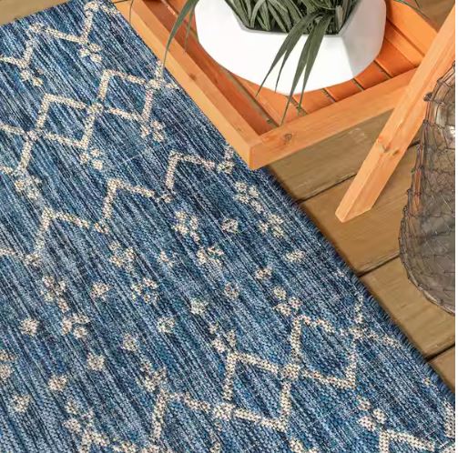 7 ft. 9 in. x 10 ft. Ourika Moroccan Navy/Light Gray Geometric Textured Weave Indoor/Outdoor Area Rug