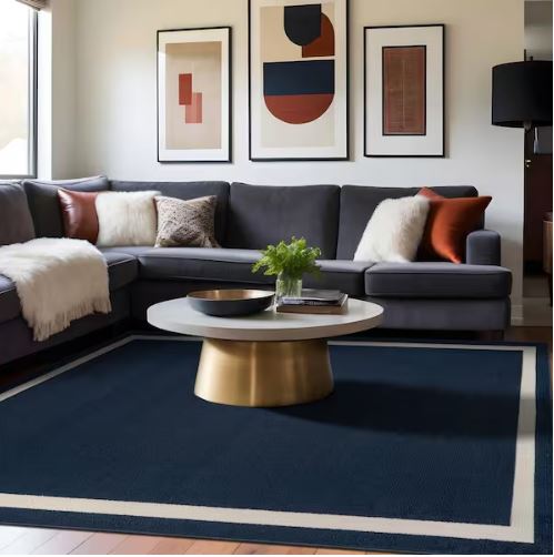 Aura Navy 5x6 ft. Rubber Back Washable Modern Bordered Indoor Outdoor Area Rug