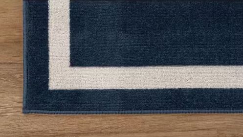 Aura Navy 5x6 ft. Rubber Back Washable Modern Bordered Indoor Outdoor Area Rug