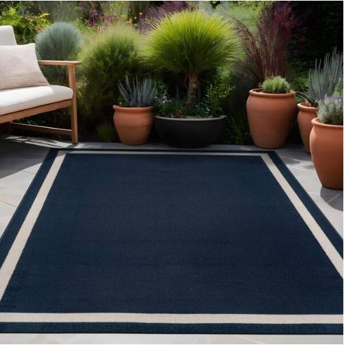 Aura Navy 5x6 ft. Rubber Back Washable Modern Bordered Indoor Outdoor Area Rug