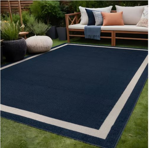 Aura Navy 5x7 ft. Rubber Back Washable Modern Bordered Indoor Outdoor Area Rug