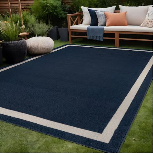 Aura Navy 5x7 ft. Rubber Back Washable Modern Bordered Indoor Outdoor Area Rug