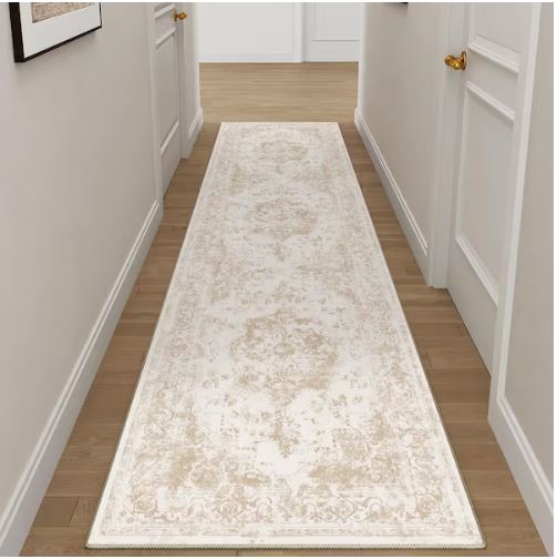 2 ft. x 8 ft. Jane Eyre Beige Vintage Medallion Distressed Runner Rug