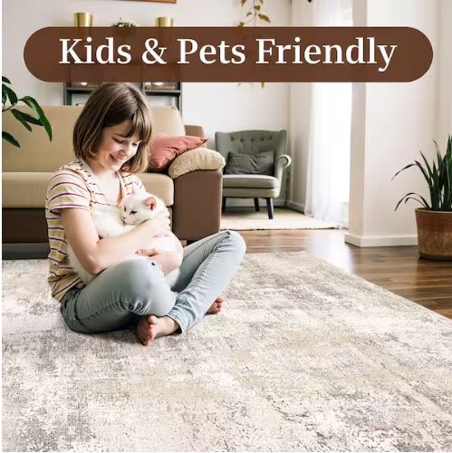 5 ft. x 7 ft. Van Gogh Beige/Grey Modern Abstract Area Rug