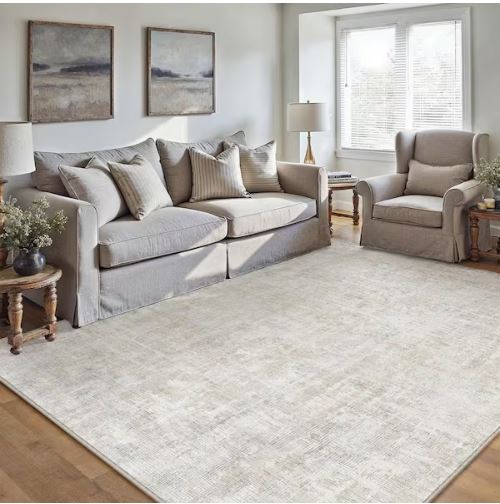 Clouds 6 ft. x 9 ft. Beige Washable Modern Abstract Area Rug